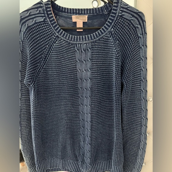 Forever 21 Sweaters - Forever 21 Contemporary Vintage Cotton Blue Cable Knit Drop Shoulder Sweater SzS